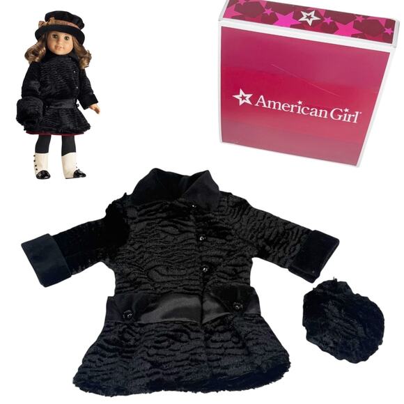 American Girl Rebecca Winter Coat & Muff Black Faux Fur Holiday Jacket Set Box - Picture 9 of 9
